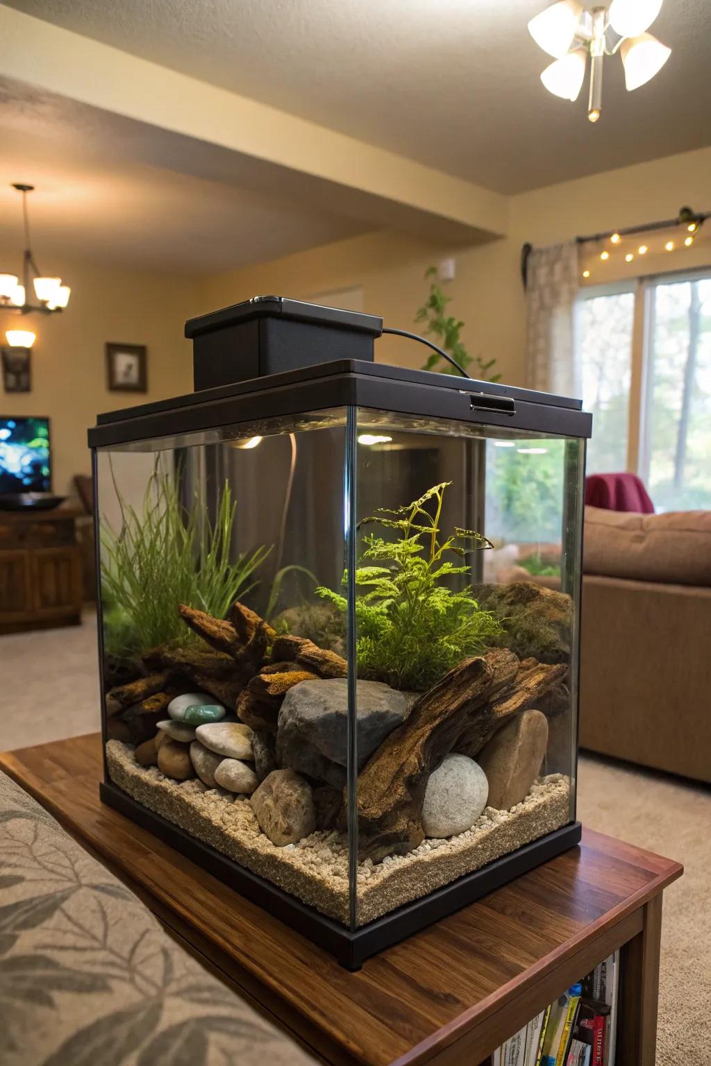 Design a natural aquatic vista in your 10-gallon aquarium.