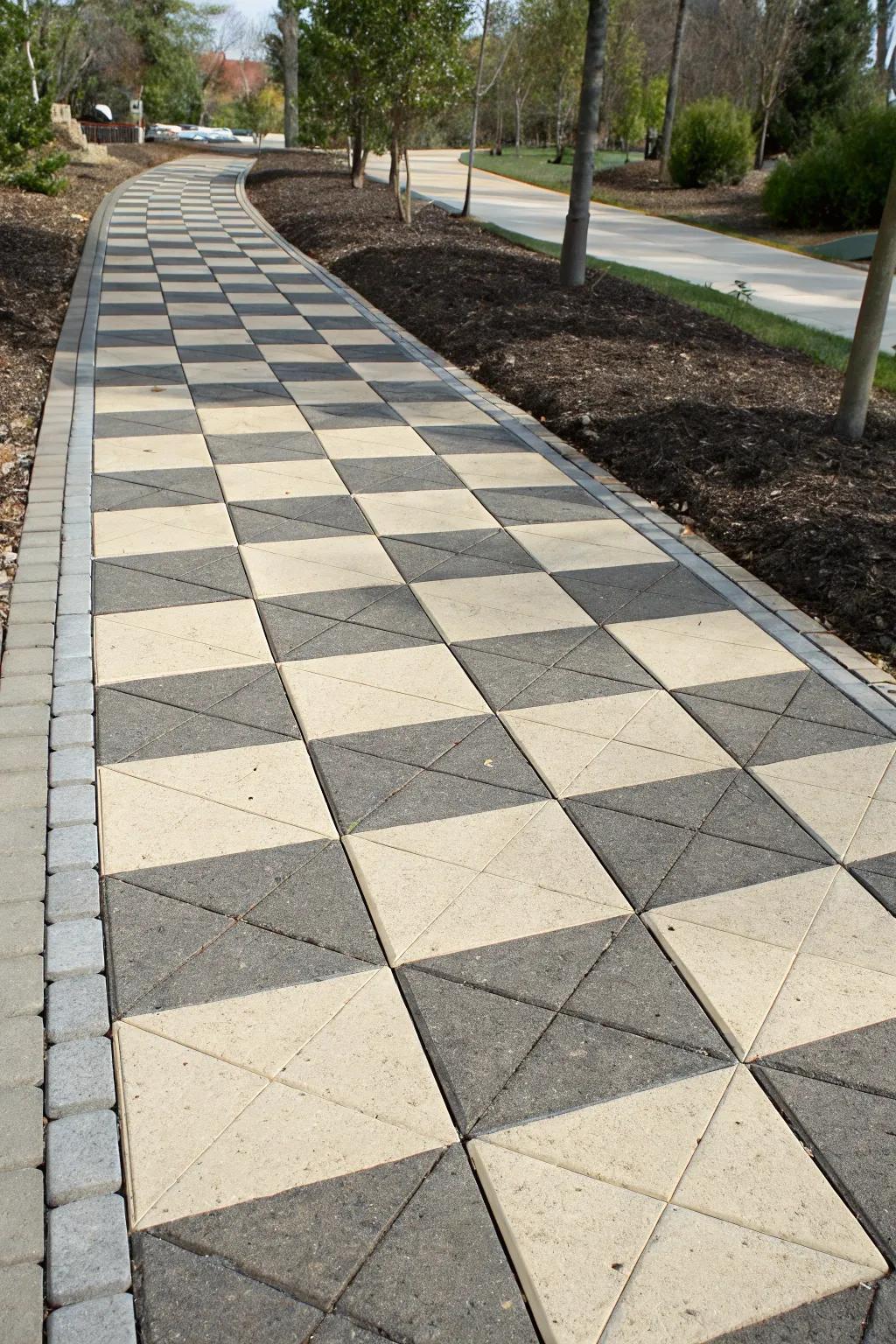 Classic sophistication with a checkerboard walkway design.
