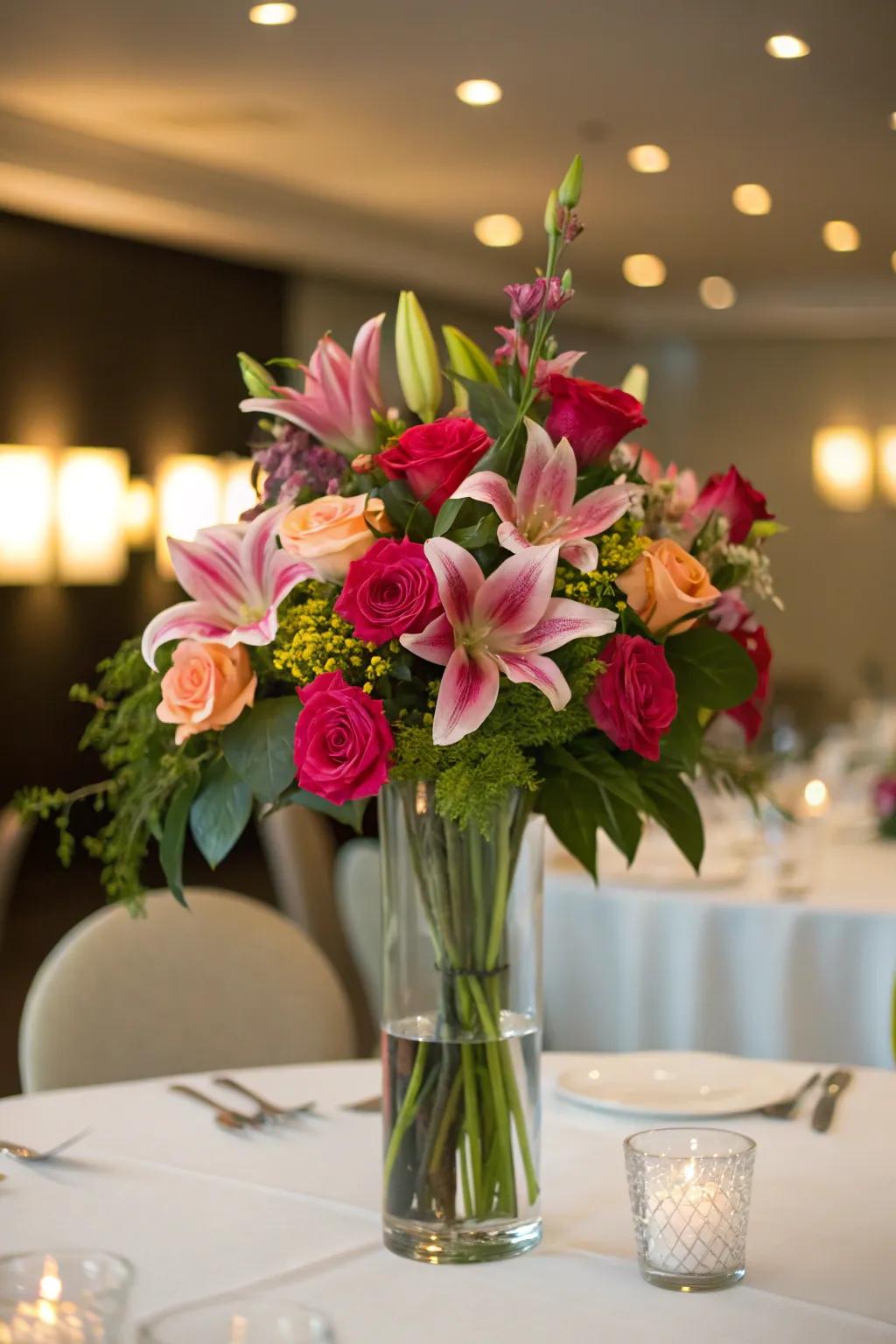 A stunning floral centerpiece introducing refinement to an 18th birthday table setting.
