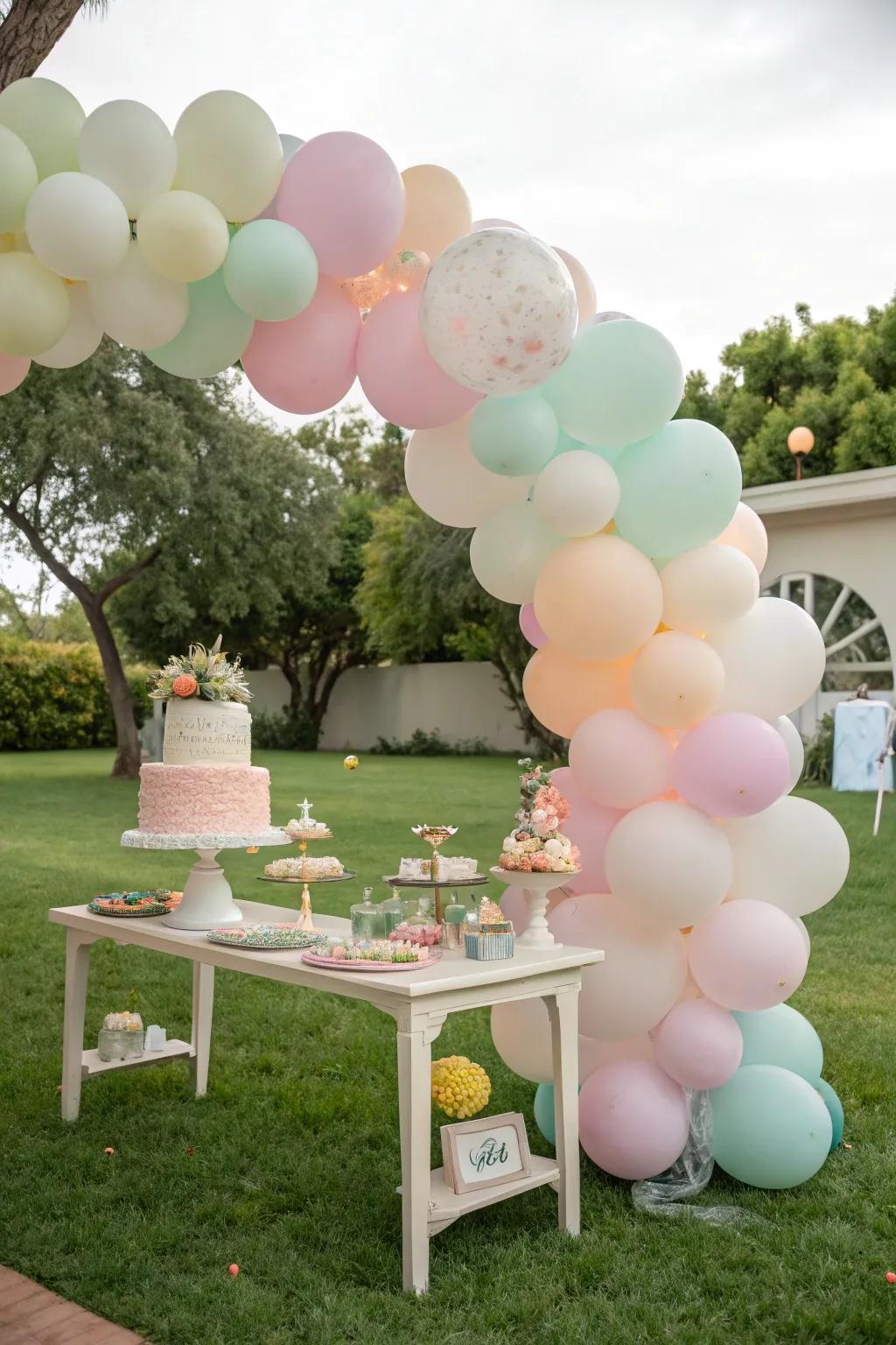 An enchanting balloon display introduces a magical vibe to your child's initial birthday celebration.