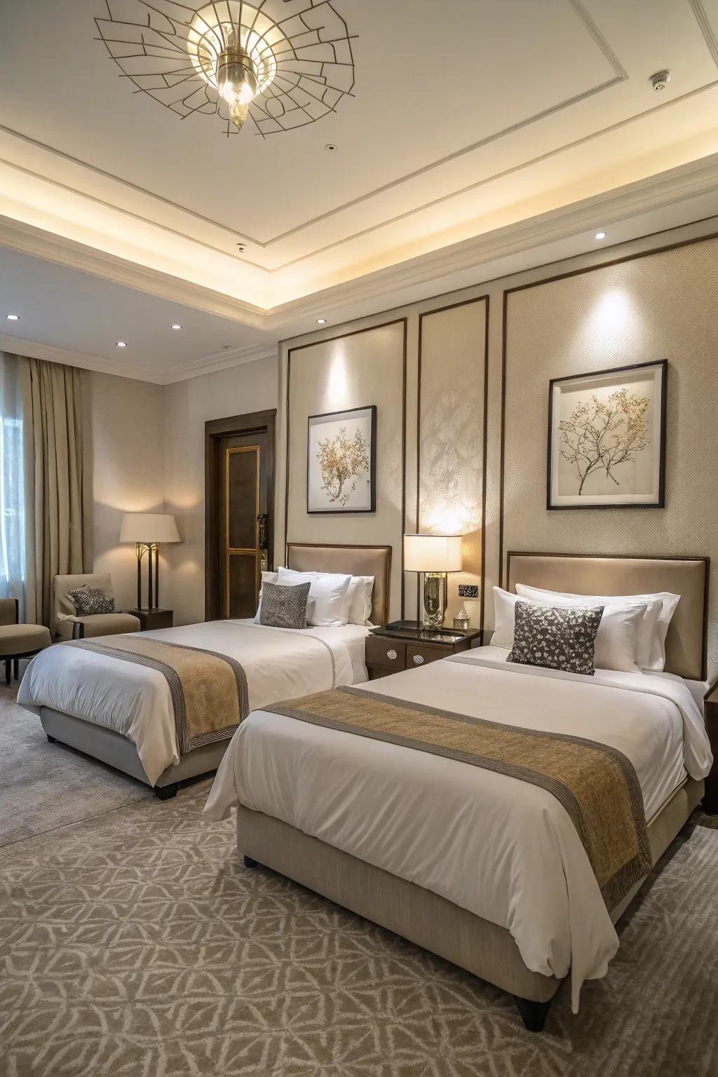 Beds placed symmetrically for a balanced visual effect.