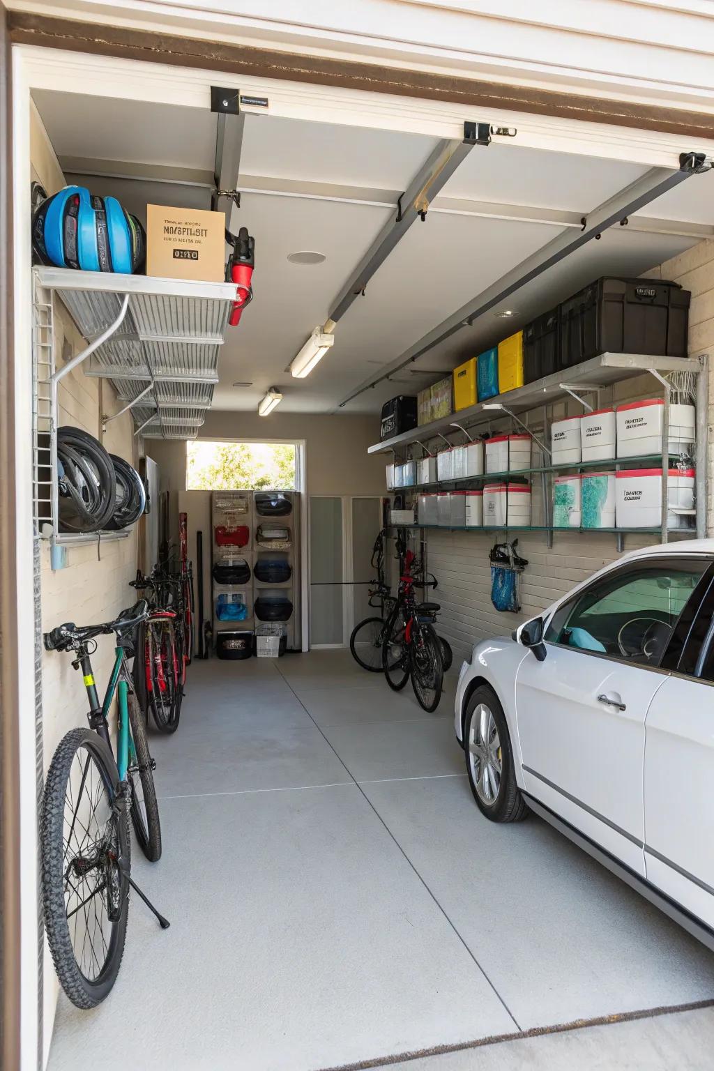 Make the most of your overhead space with ceiling racks to enhance storage capabilities.