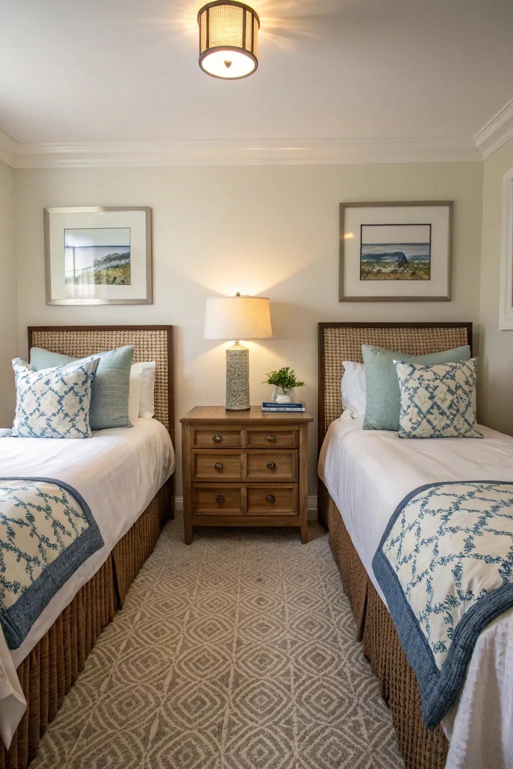 Symmetrical layout featuring a shared end table.