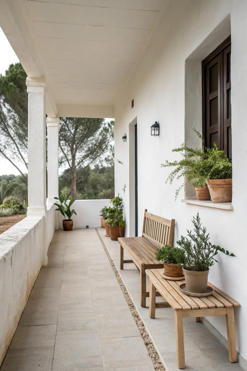 A minimalist front porch sets a tranquil and modern mood.