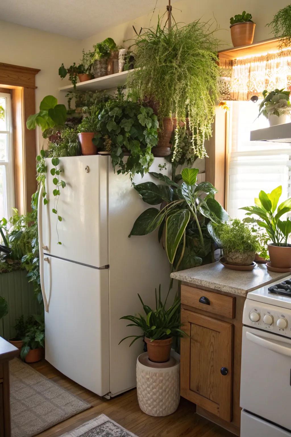 Potted plants naturally freshen up your kitchen space.