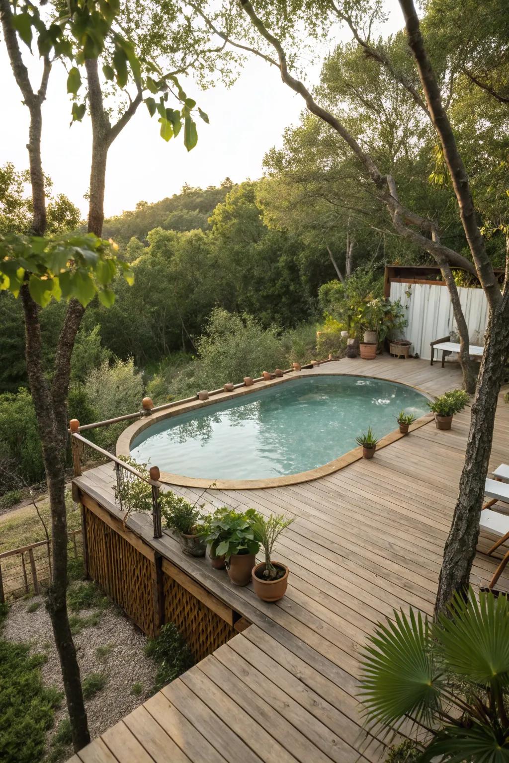 A timber deck brings warmth and allure to any above-ground pool.