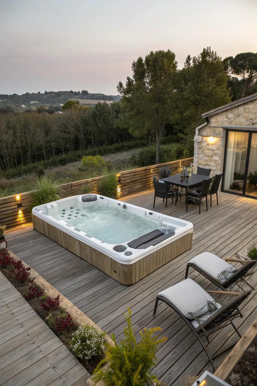 Timber introduces style and practicality to your swim spa's environment.