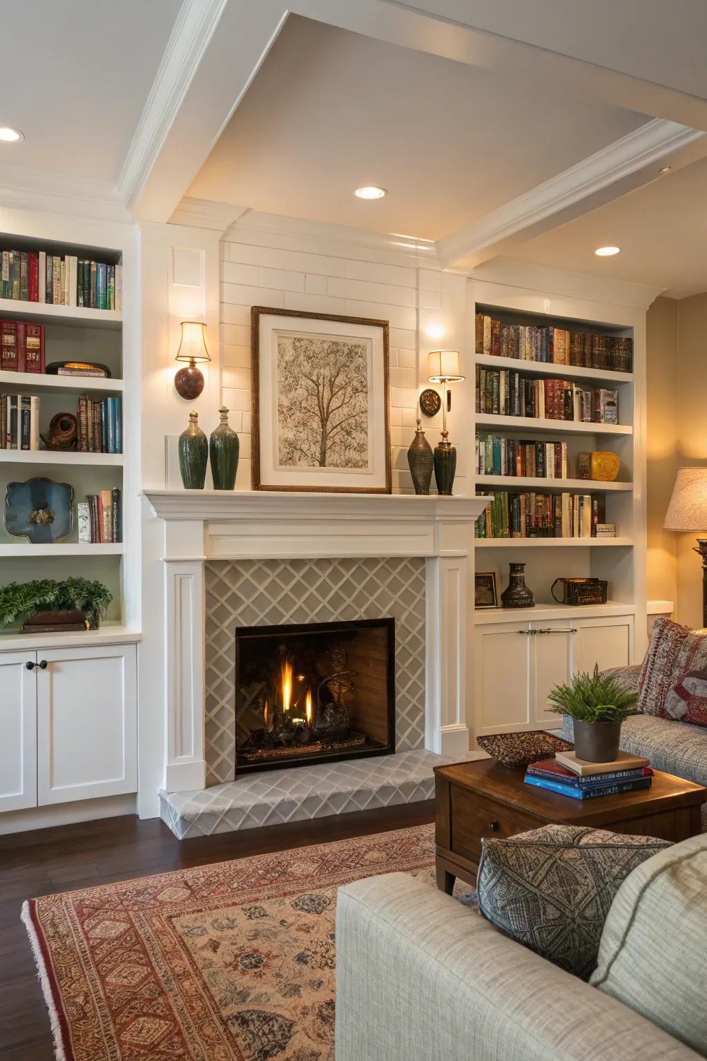 Enhance your fireplace with beautiful alcove shelving.