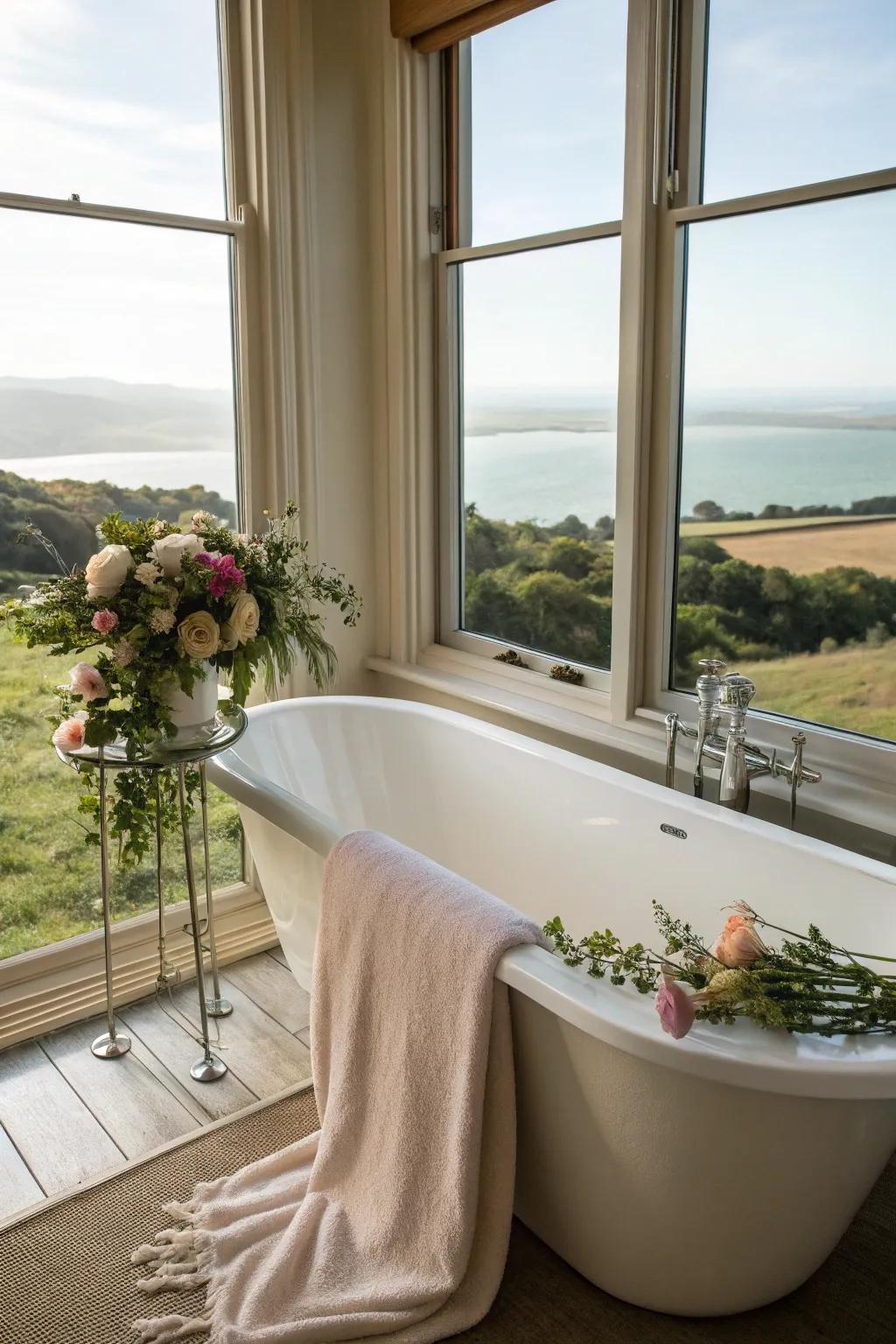 A standalone tub brings a sense of sophistication and calm.