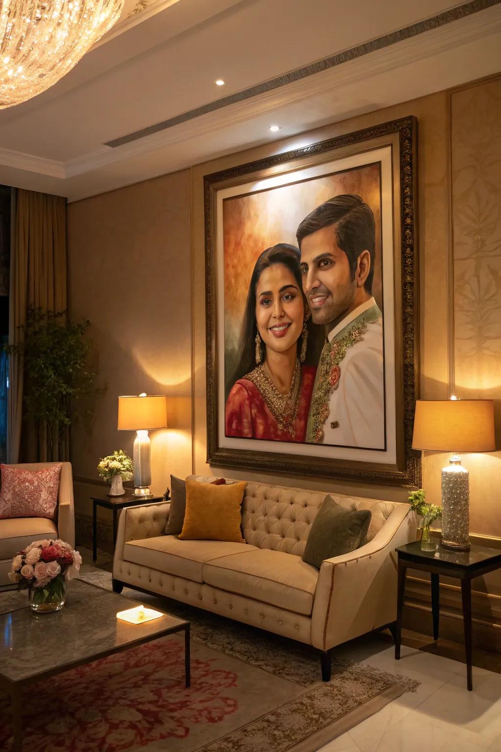 A bespoke couple artwork brings intimate memories vibrantly to life.