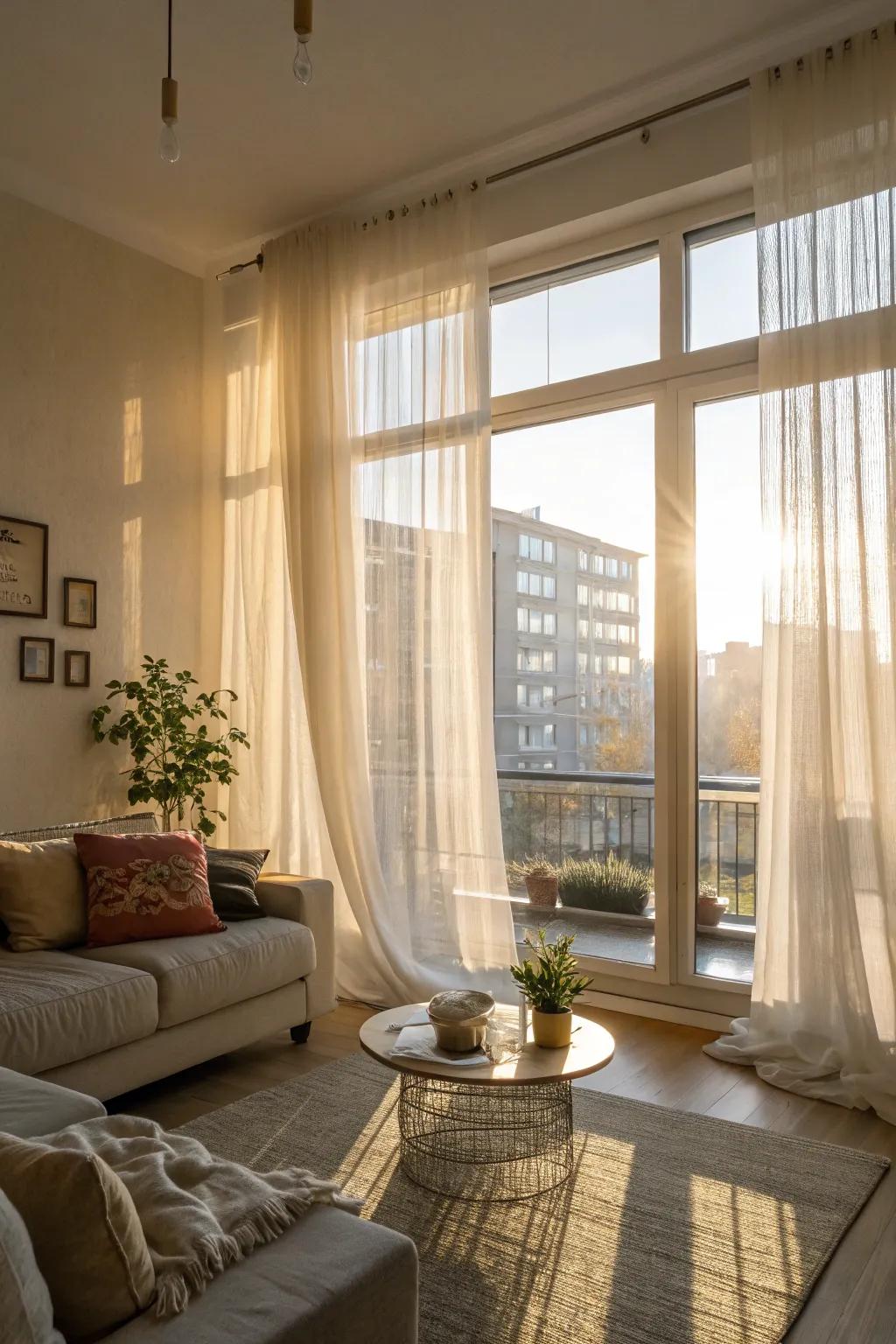 Making the most of natural light with airy curtains and reflective mirrors.