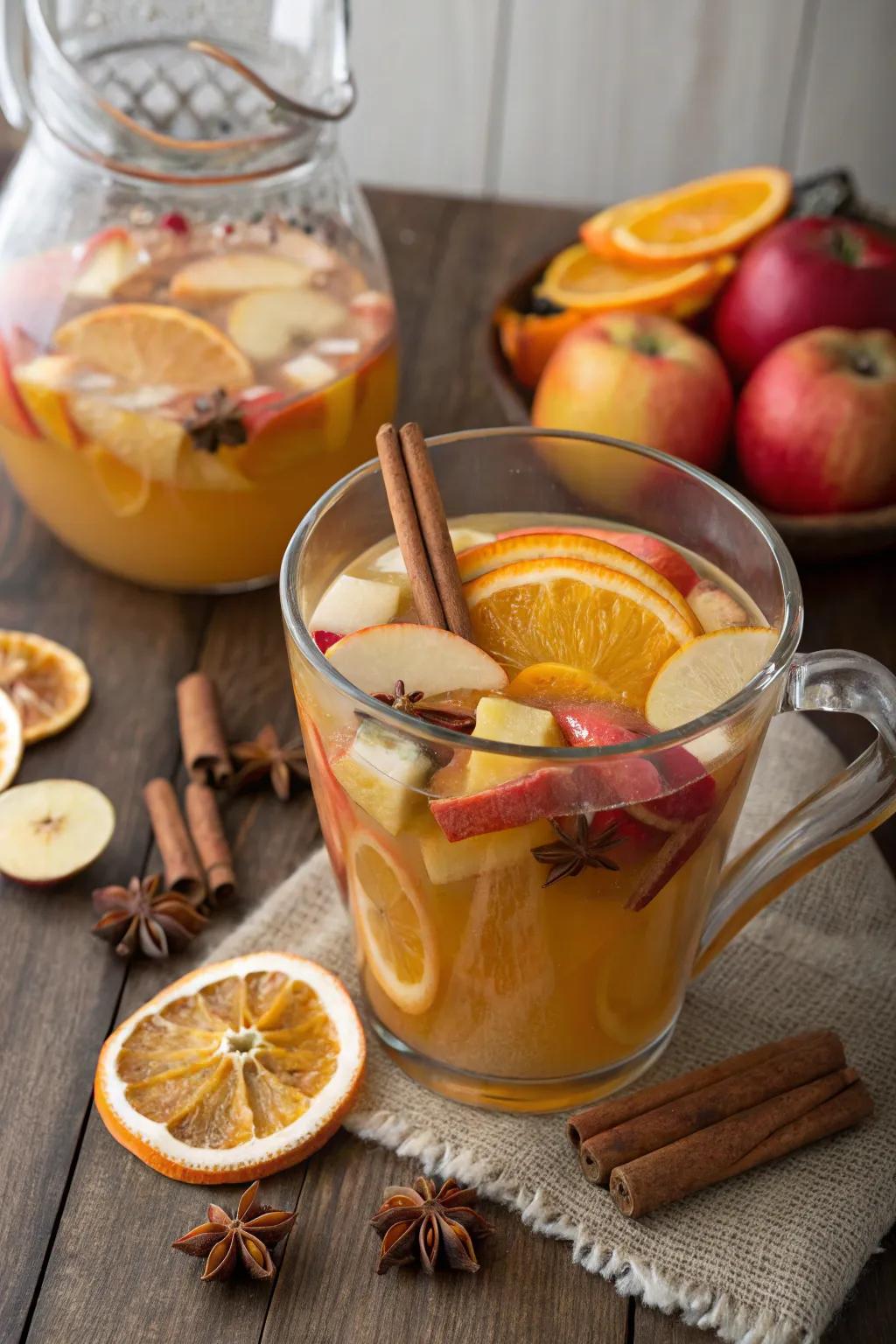 Classic apple cider punch with radiant garnishes.