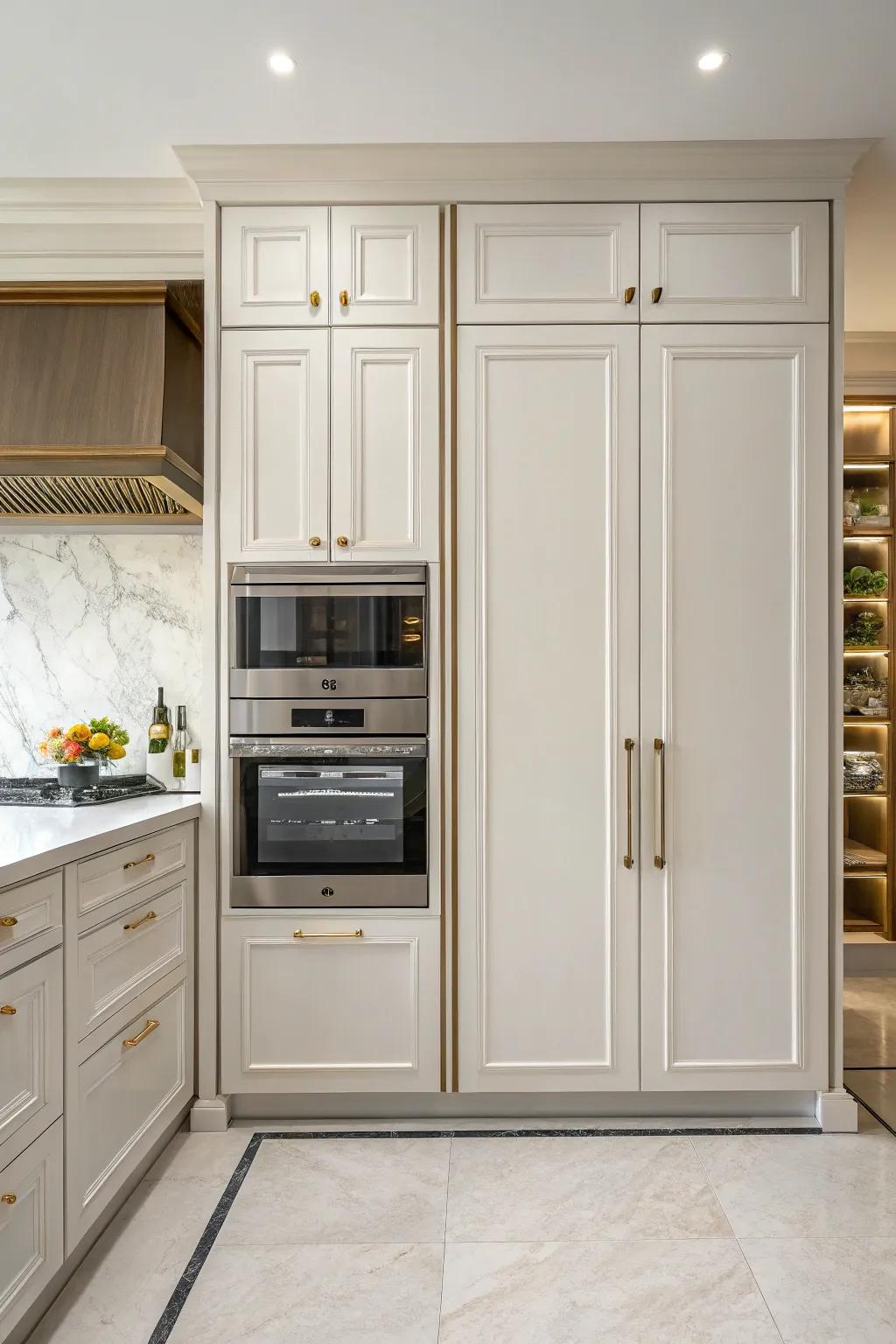 Hidden storage keeps kitchen appliances out of sight, which helps create a minimalist feel.