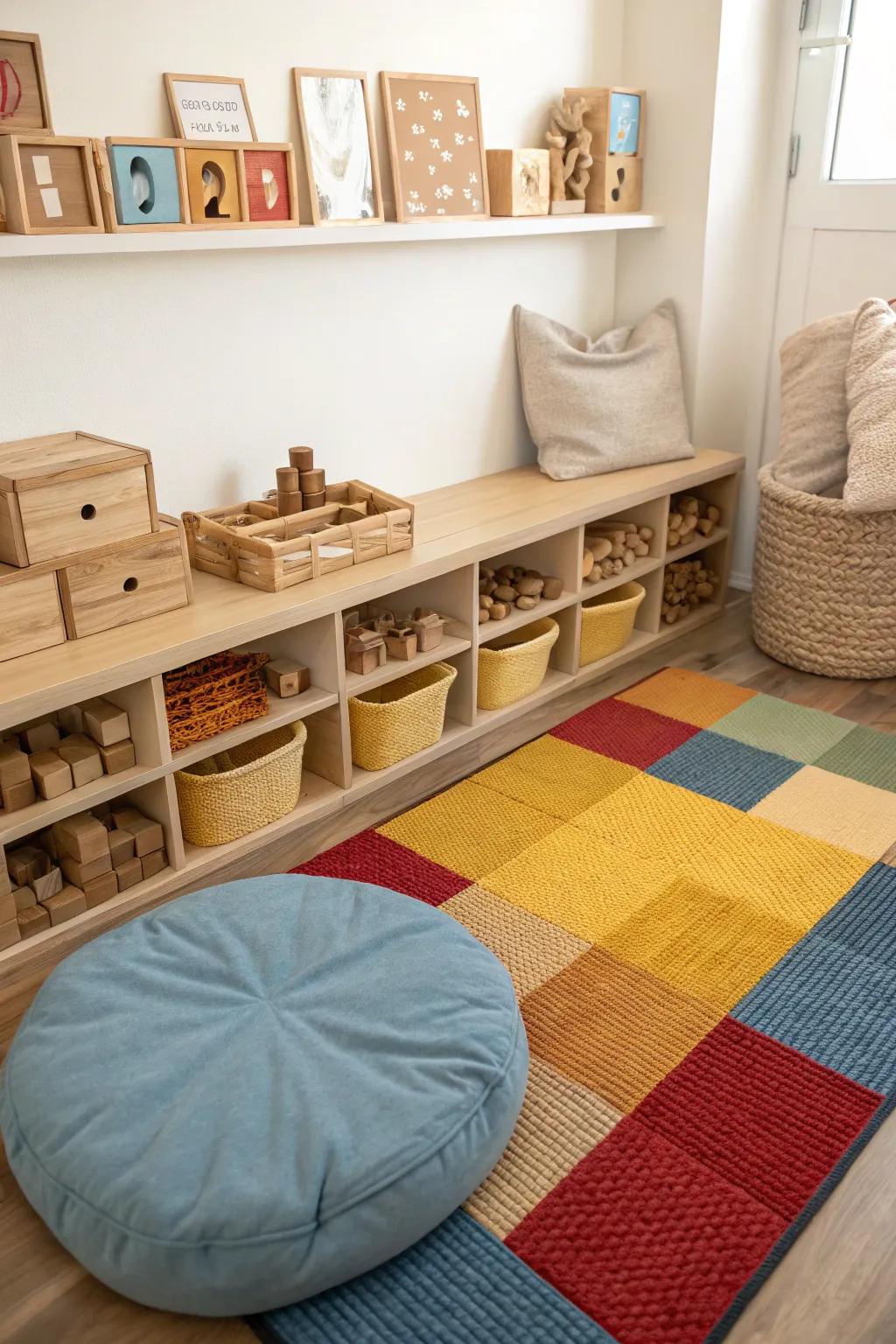 A serene corner for block-building fun.