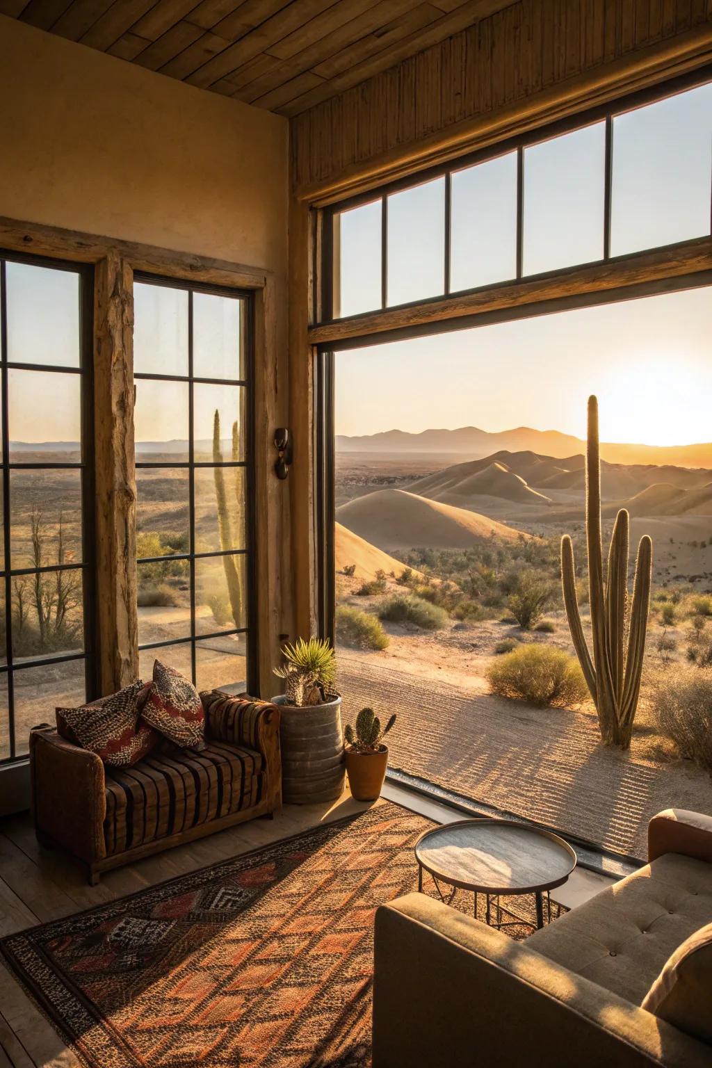Sunlight inundates this Arizona room, effortlessly connecting the interior with the captivating desert panorama.