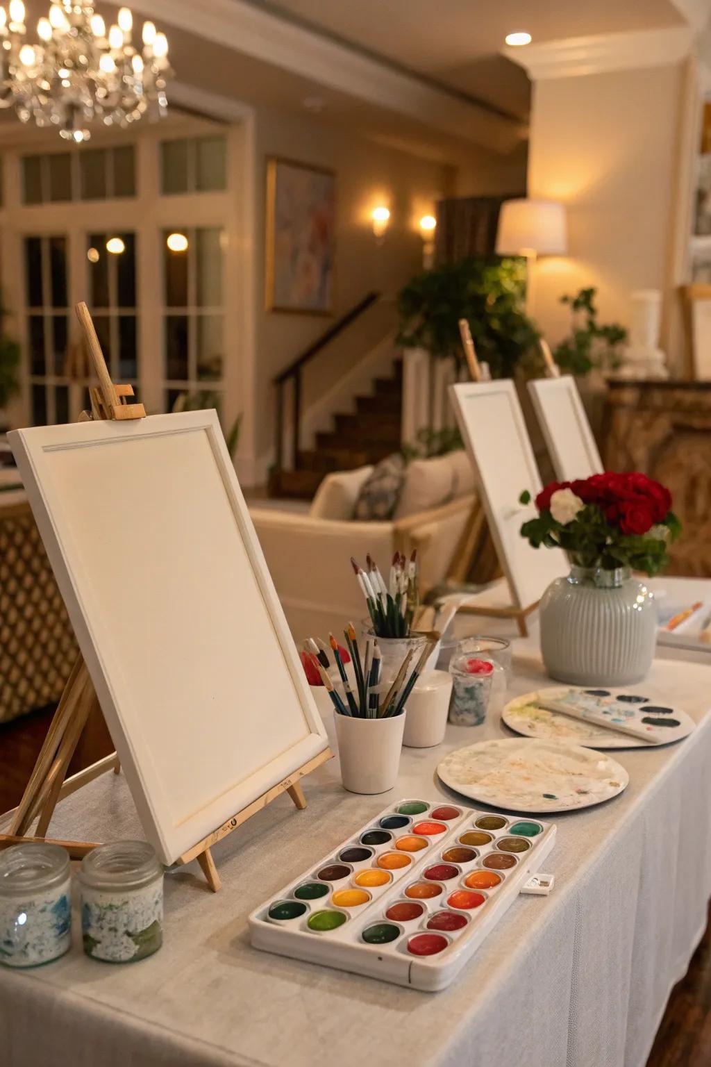 A welcoming painting area, all set for your guests to create their masterpieces.
