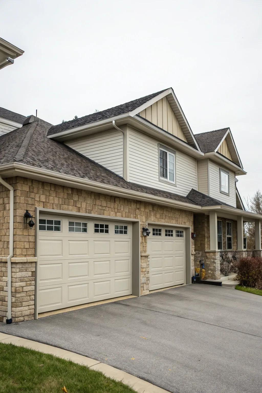 A garage designed to reflect the architectural style of the home for a cohesive aesthetic.