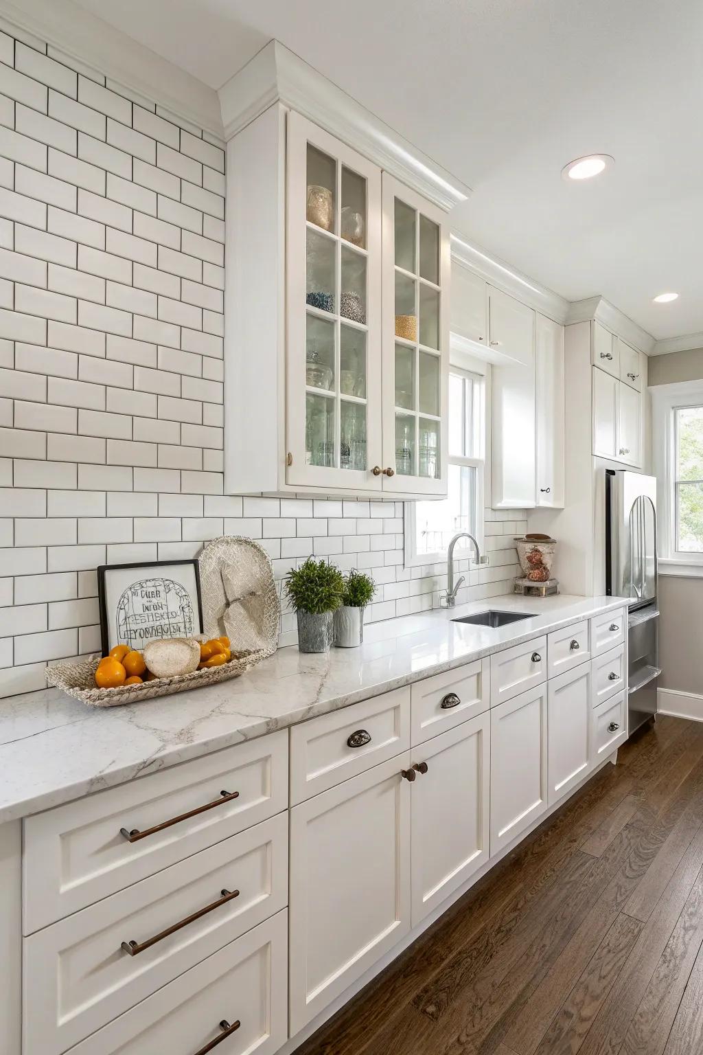 Classic white subway tiles add a timeless touch to this elegant kitchen.