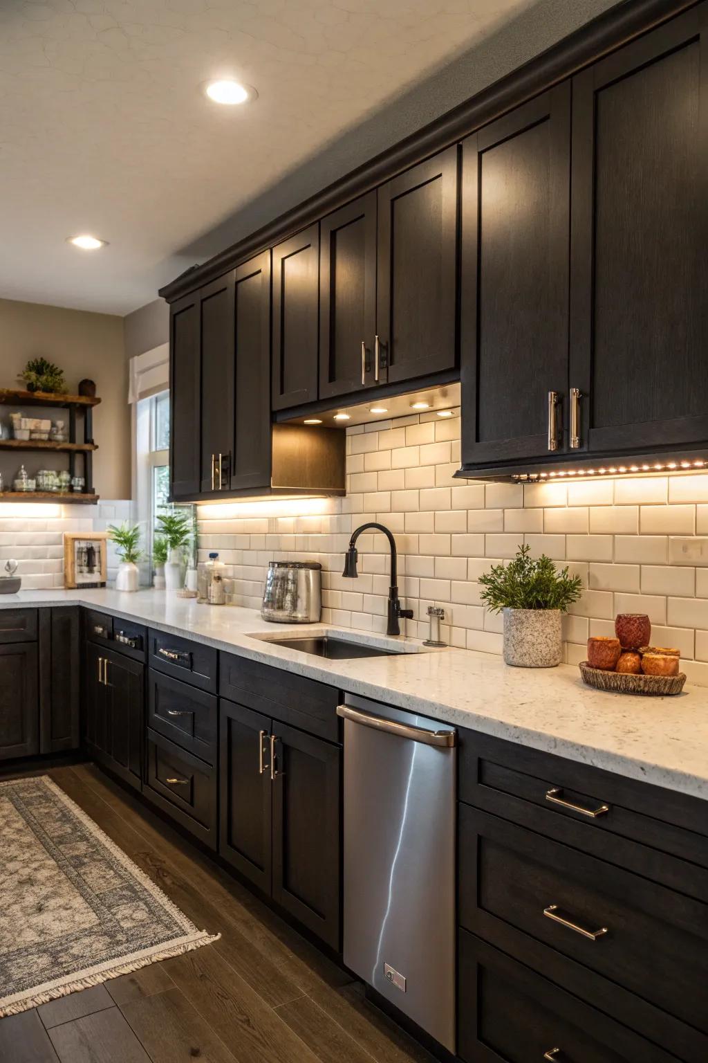The ageless beauty of white subway tiles in a contemporary kitchen.