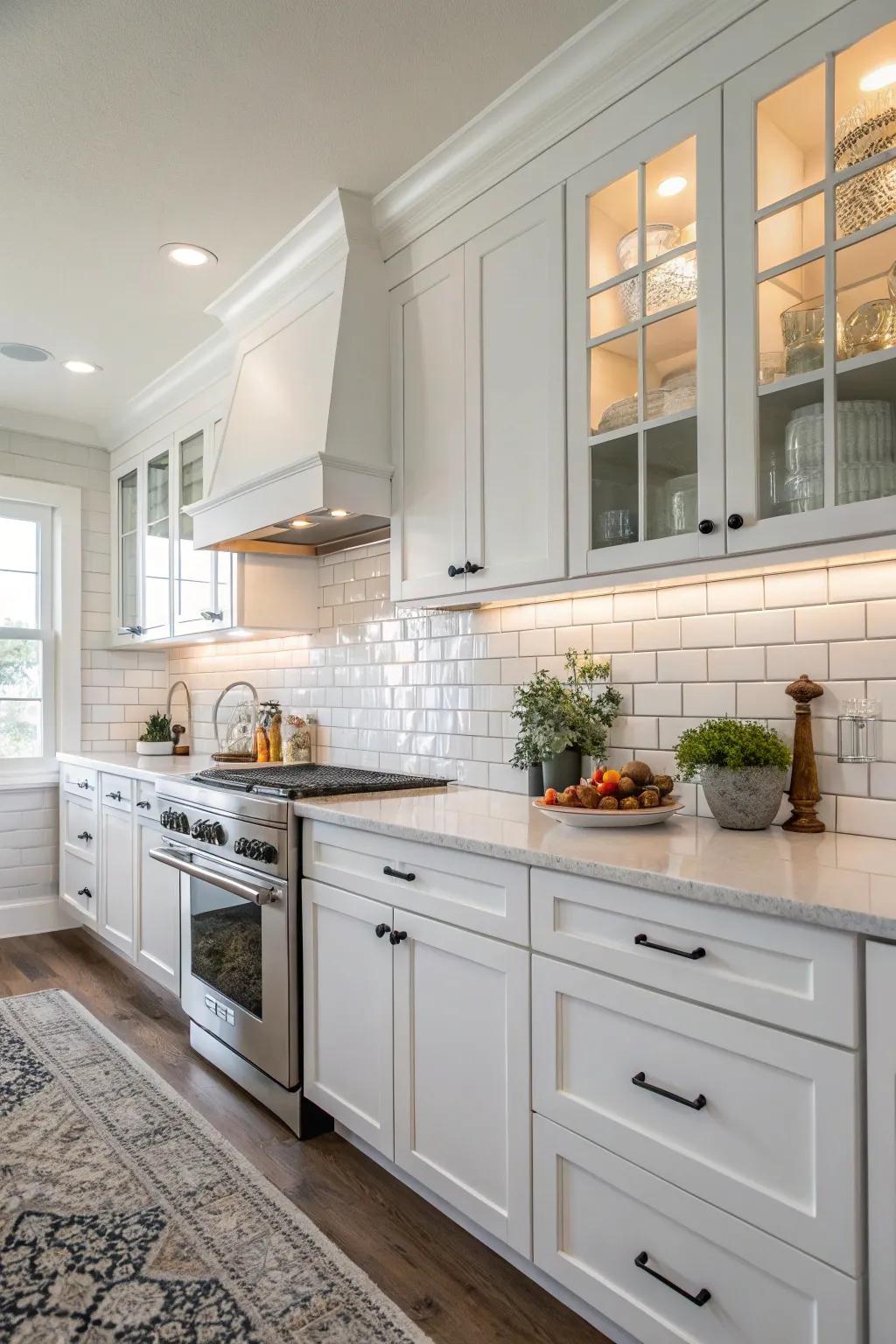 Ivory rectangular tiles give the kitchen a simple, classic touch.