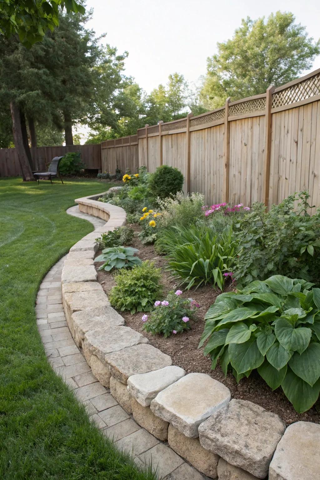 Charming winding rock borders gently embracing your garden.