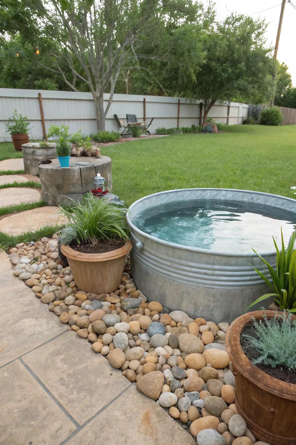 A basin pool harmoniously nestled within a snug backyard setting.