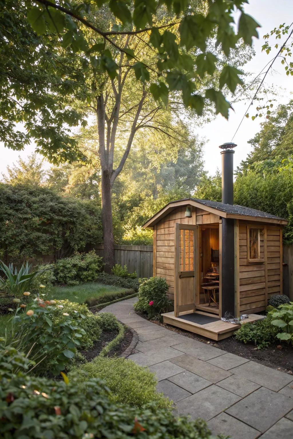 A secluded nature spot heat pod nestled in greenery.