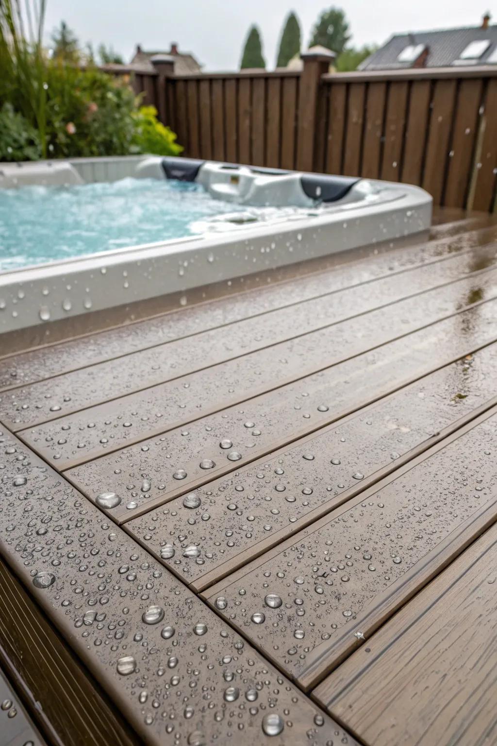 Layered decking offers a polished look and straightforward maintenance for your swim spa zone.