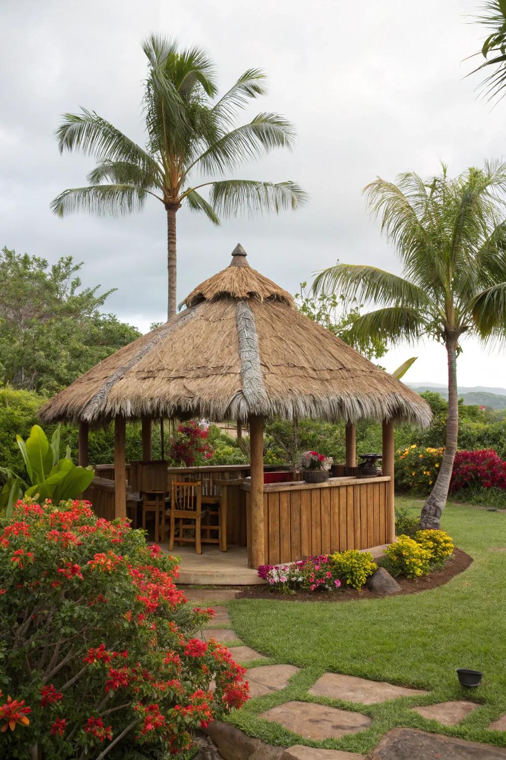 A classic thatched top gives your tiki hut an authentic feel.