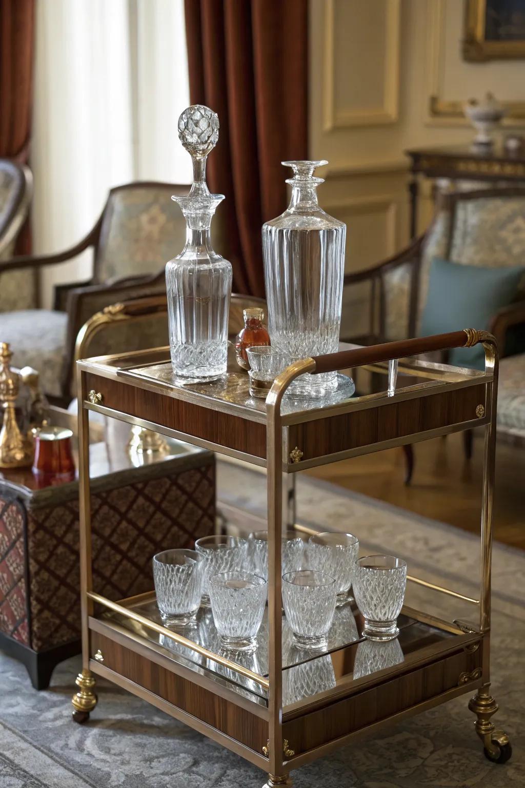 A classic mobile bar with crystal and sophistication.