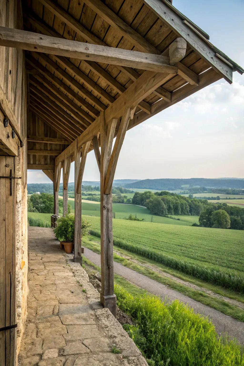 A barn overhang radiating a timeless rustic wood finish.