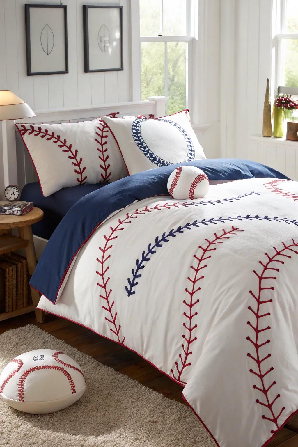 Transform your sleeping area into a baseball sanctuary with themed bedding.