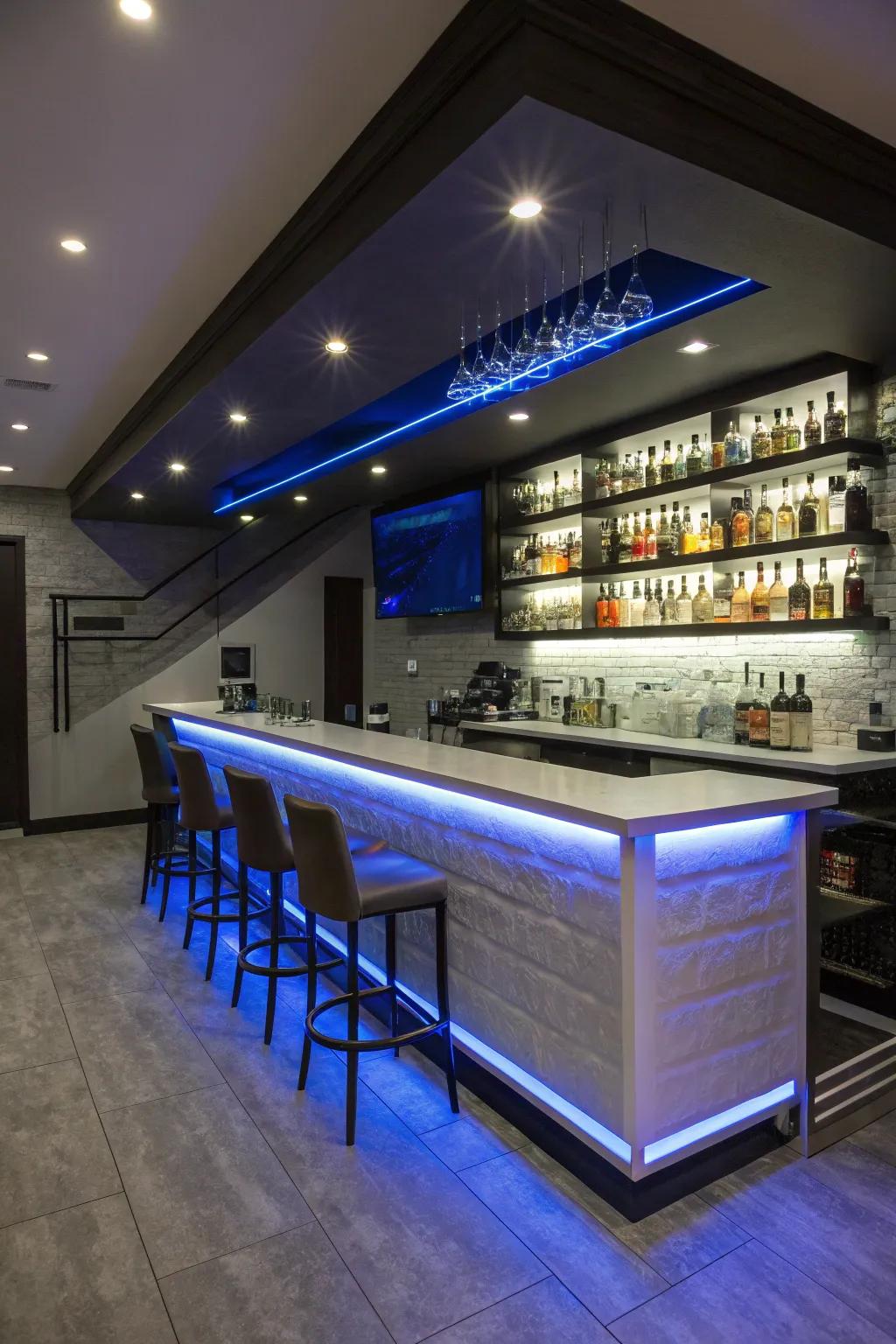 Sparkle Ribbons add a sleek touch to your basement bar.