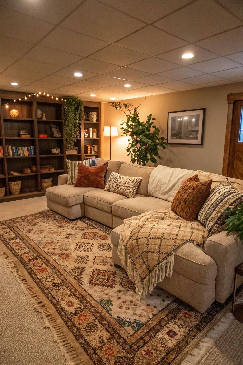 A snug basement living area perfect for family time.