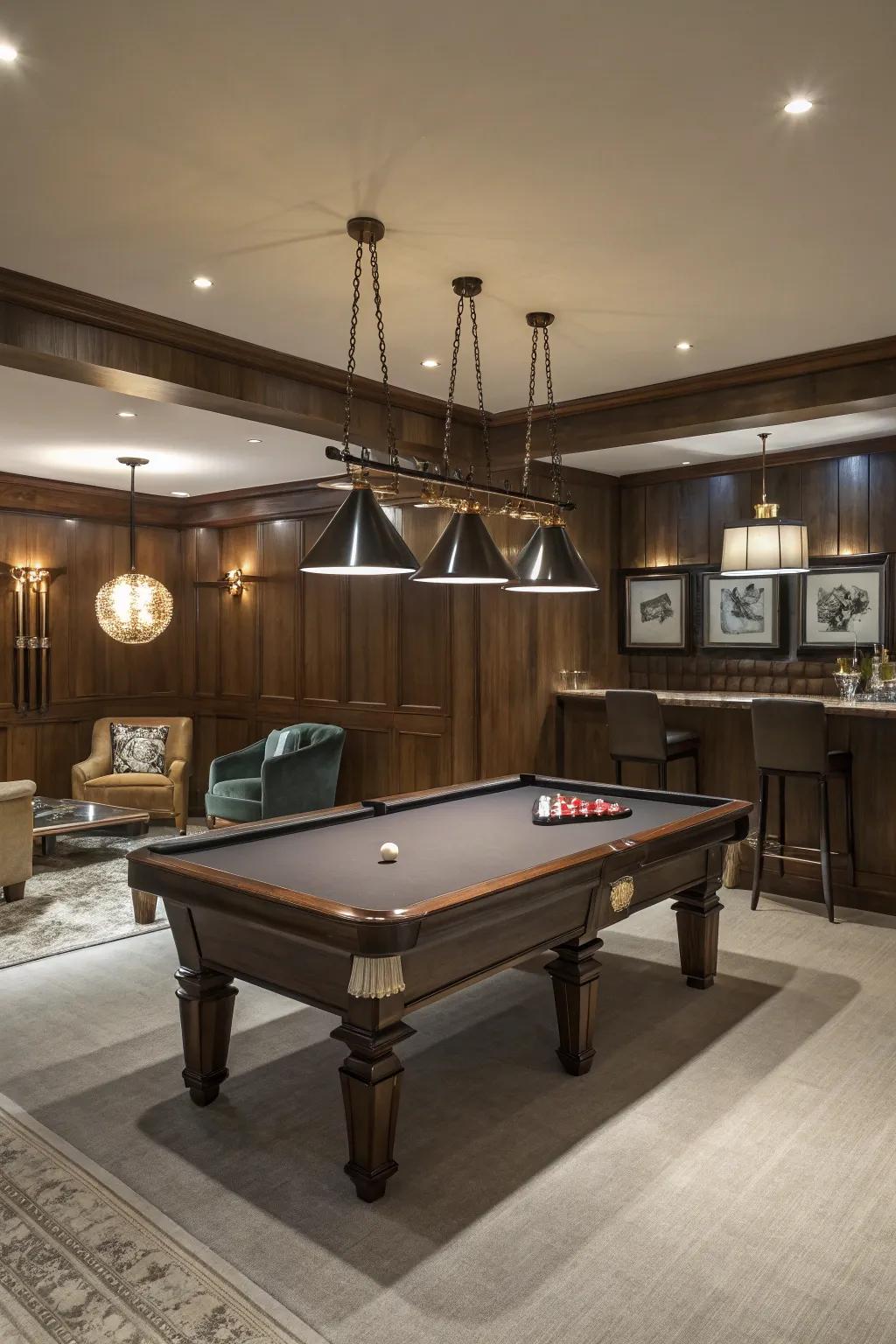 A billiards table lends a classic charm to your game room.