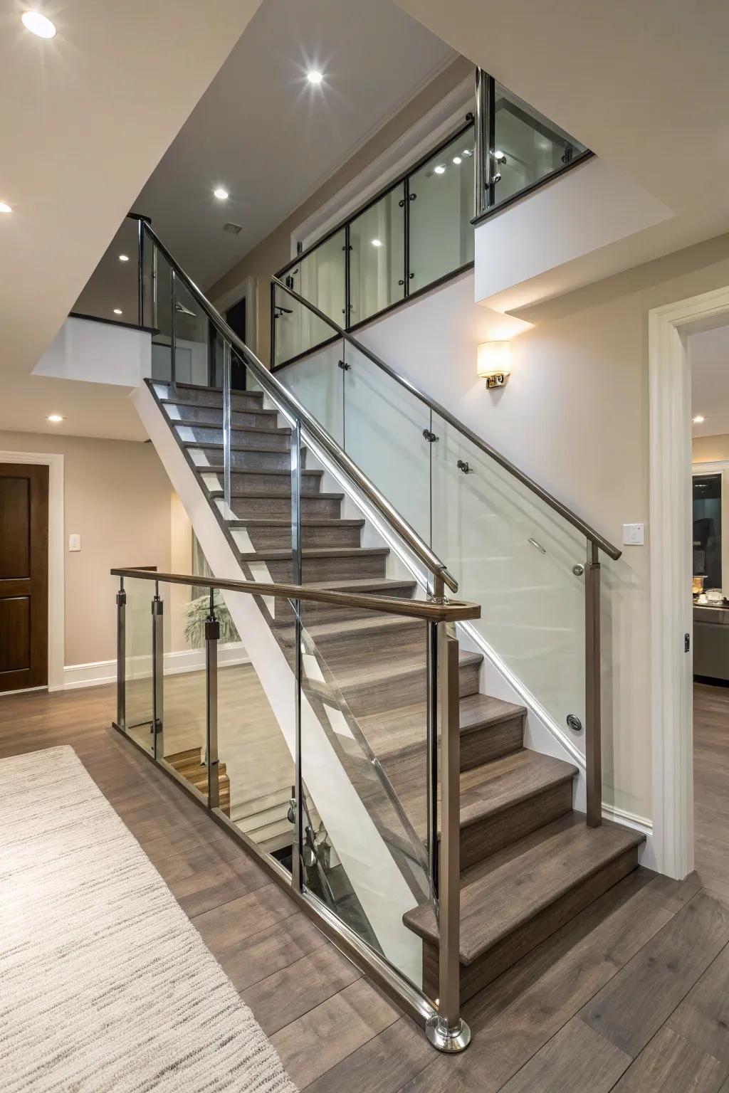 Sleek contours and refined materials merge to create an impressive, modern staircase.