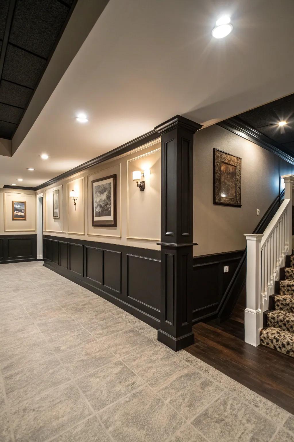 Shadowy baseboards set against radiant walls create a captivating visual.