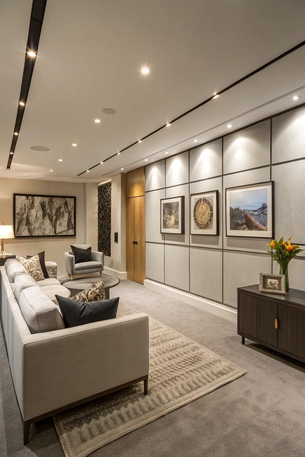 Sleek contemporary aesthetics bring elegance to any basement.