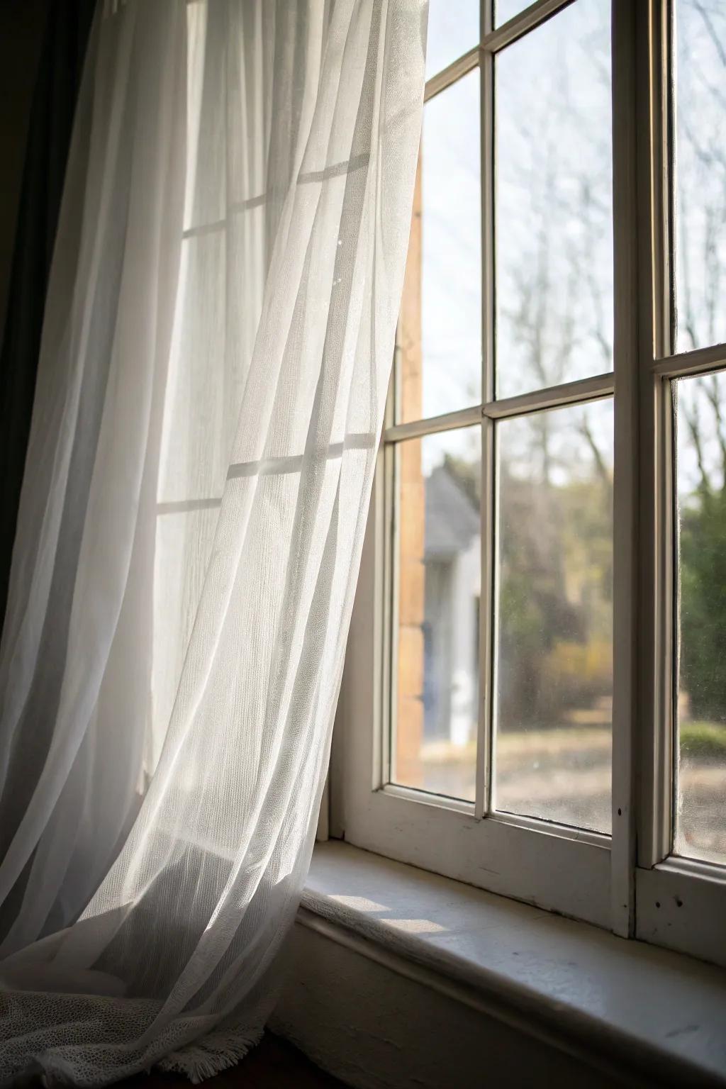 Sheer drapes allow soft light to brighten your basement space.