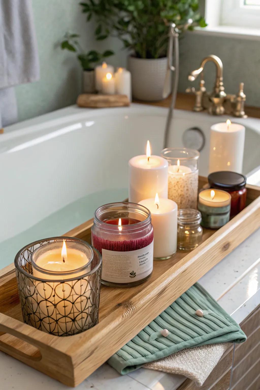 Bask in the gentle, dancing light from candles during your bath.