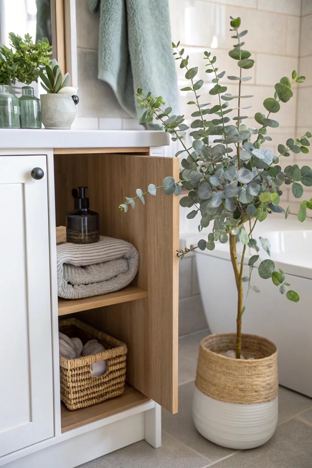 Verdant life enlivens your bathroom cabinet.