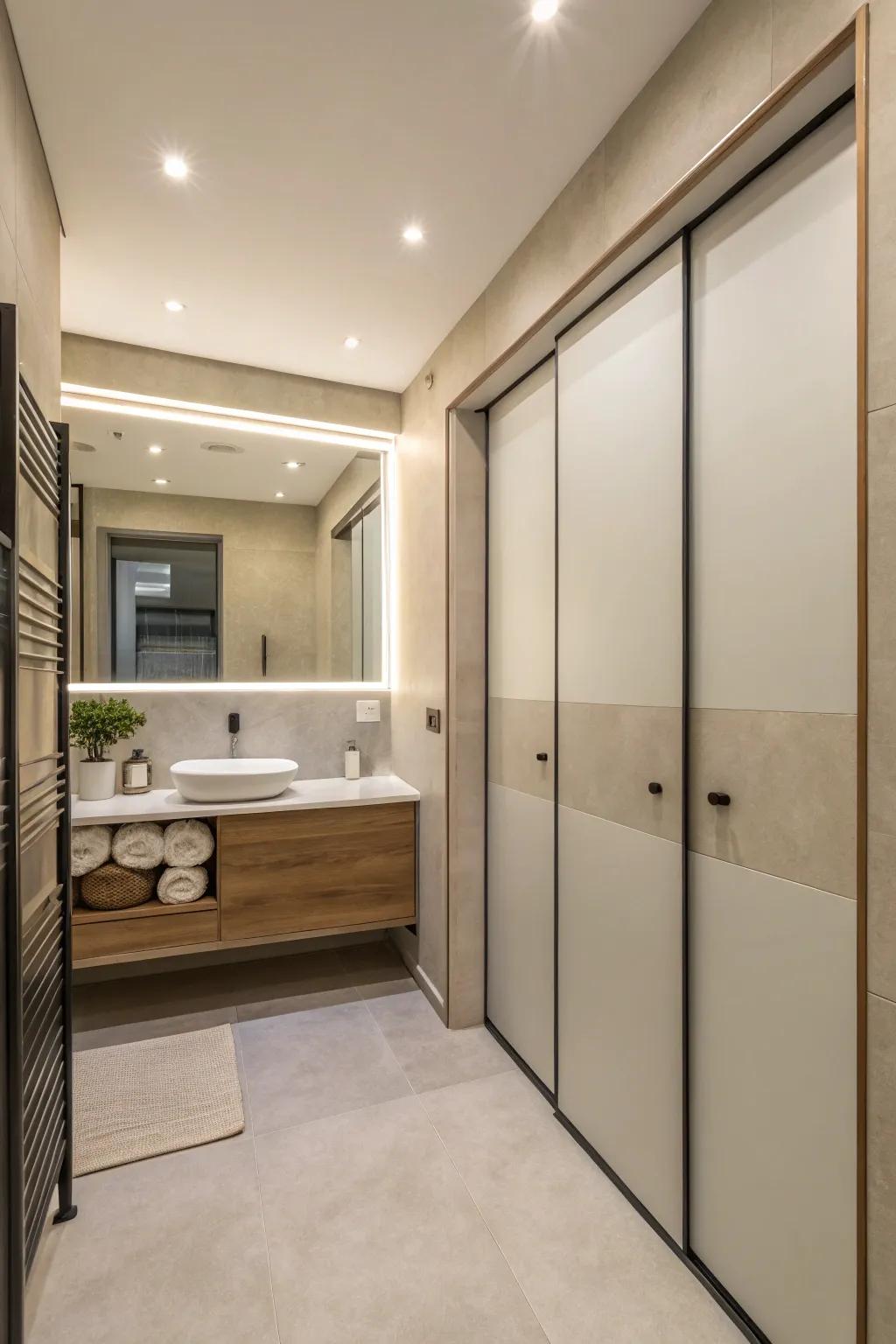 Sleek sliding doors offer a modern touch to any bathroom.