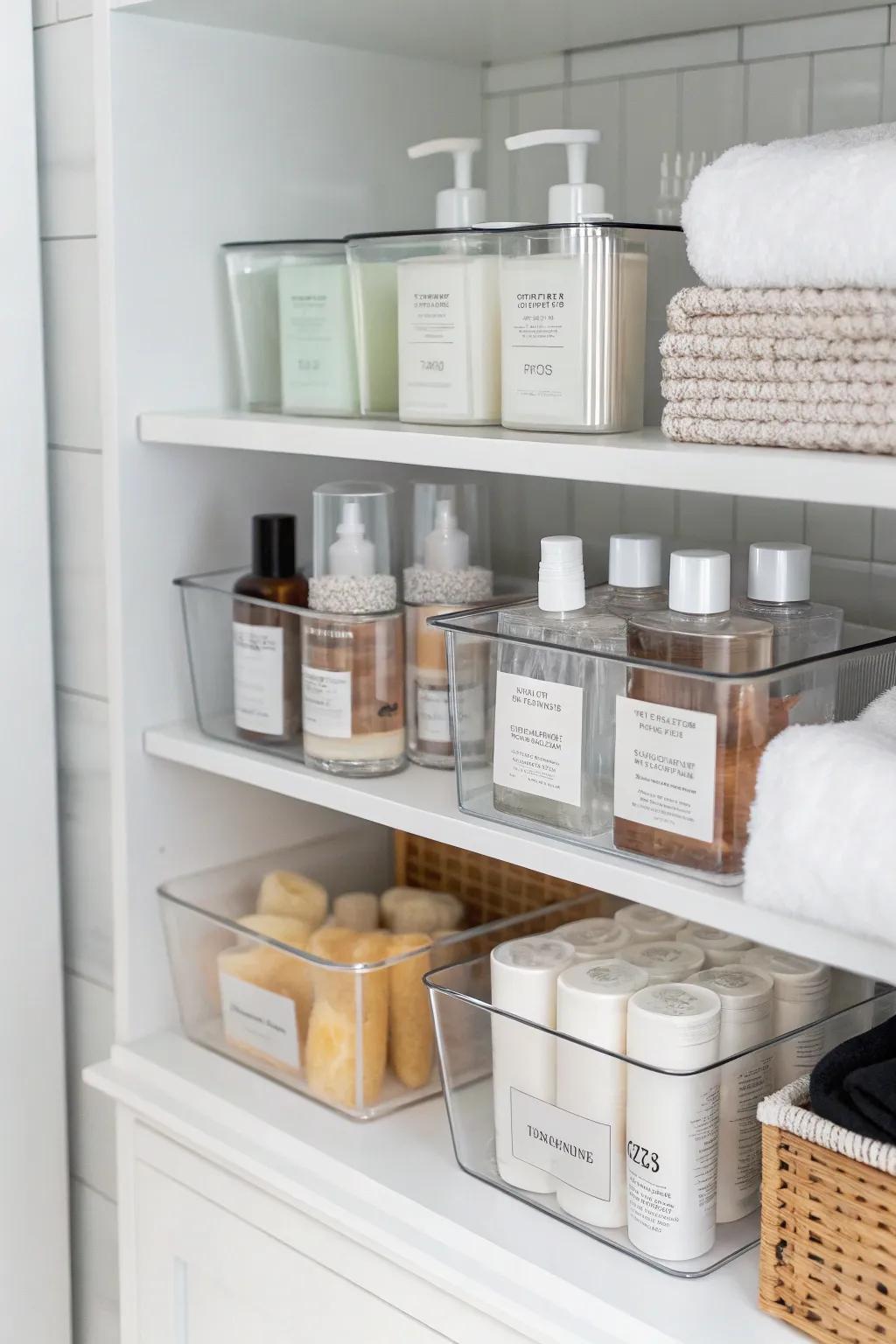 Clear containers simplify item retrieval.