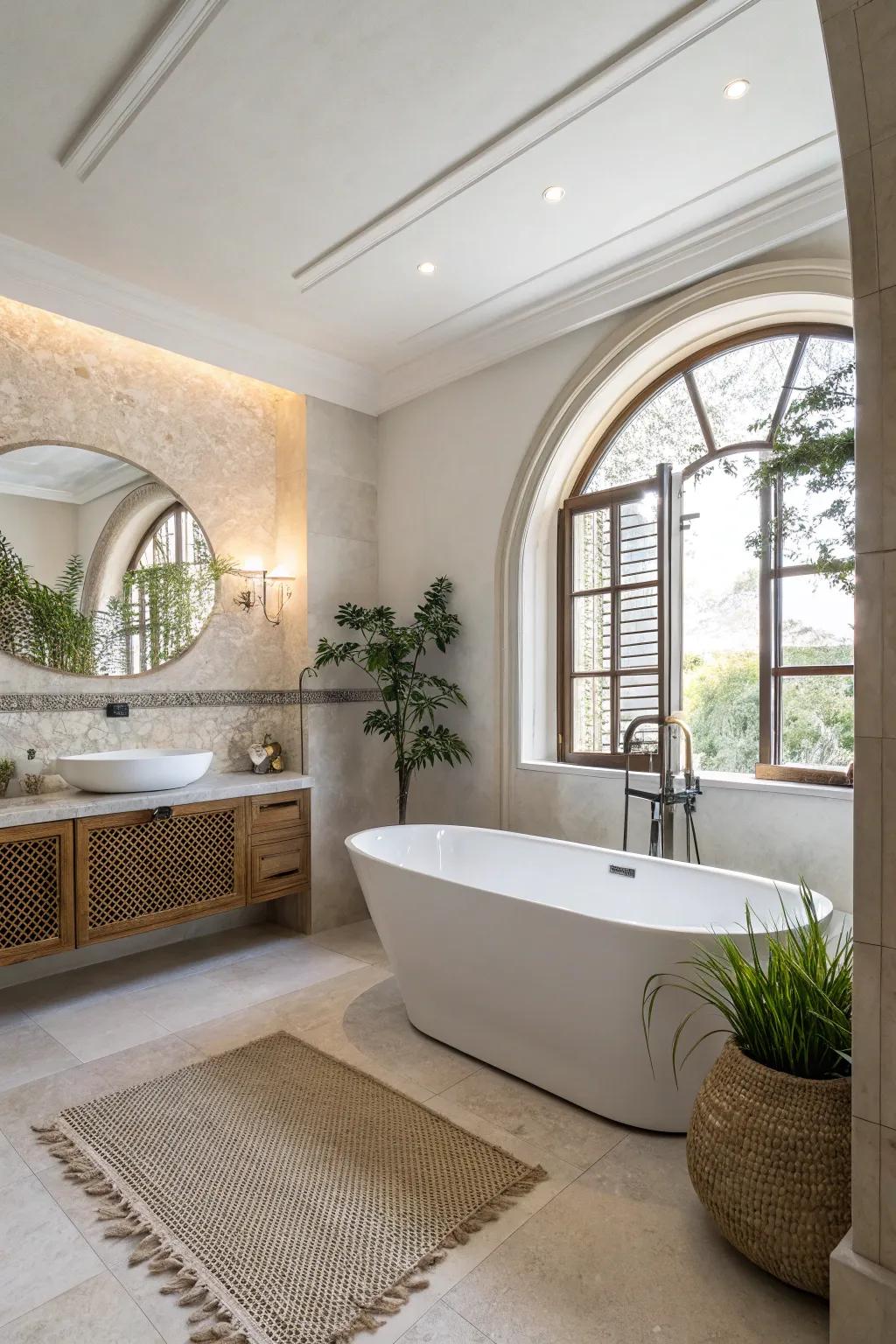 A chic bathroom with a freestanding bathtub as the focal point, embodying luxury and relaxation.