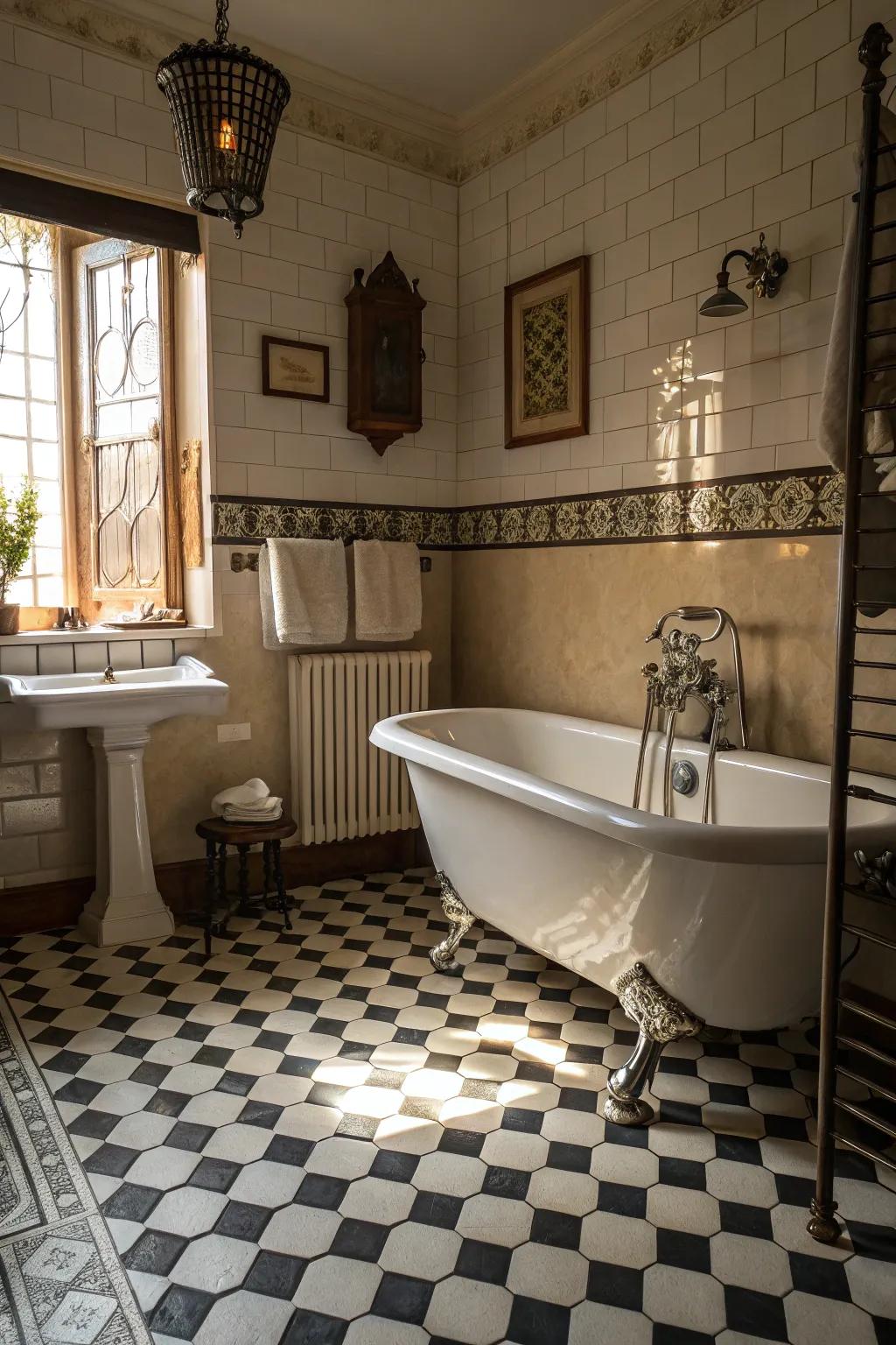 Timeless elegance with classic checkered tiles.