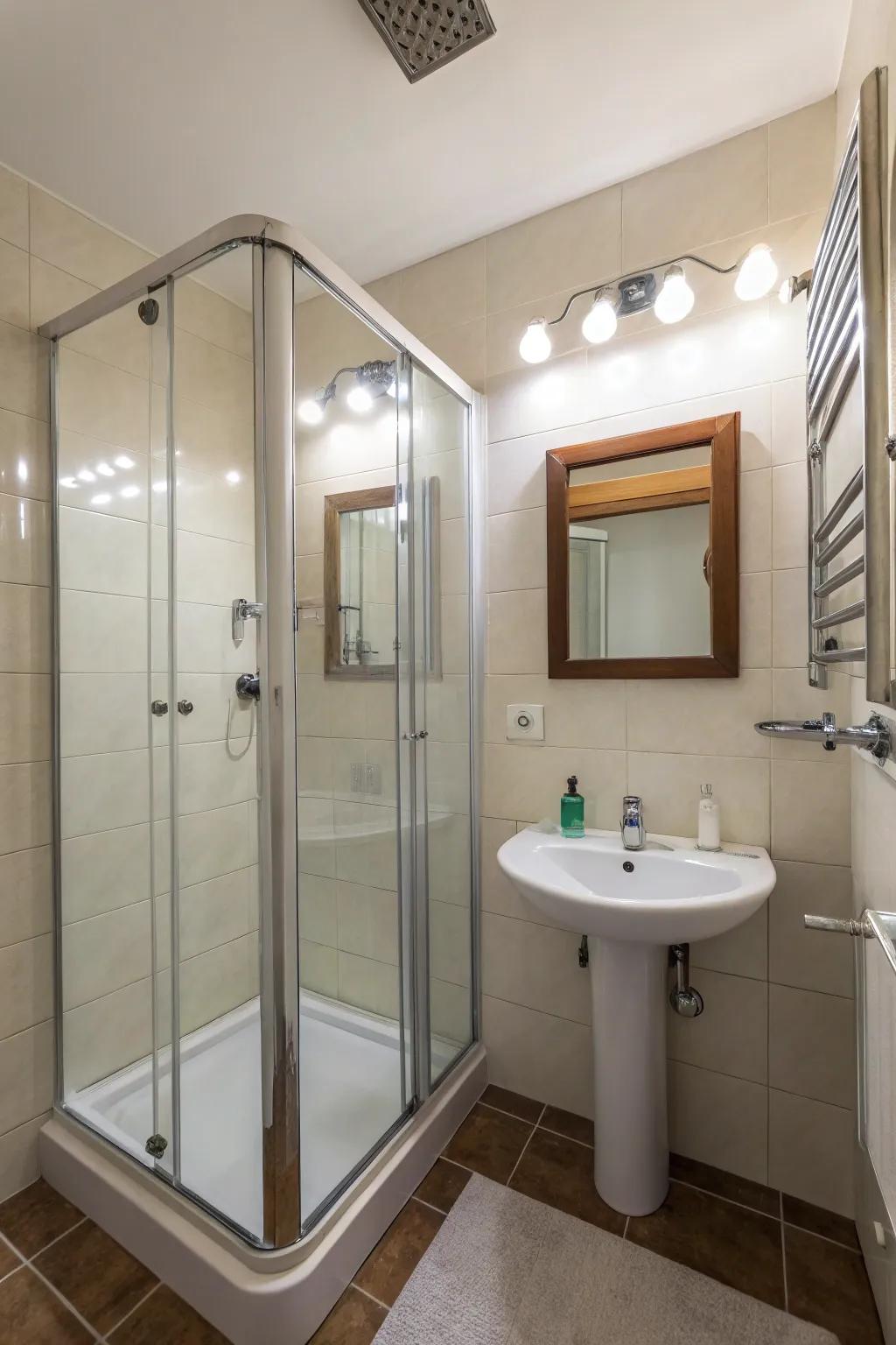 A small bathroom design that feels spacious due to clever fixture arrangement.