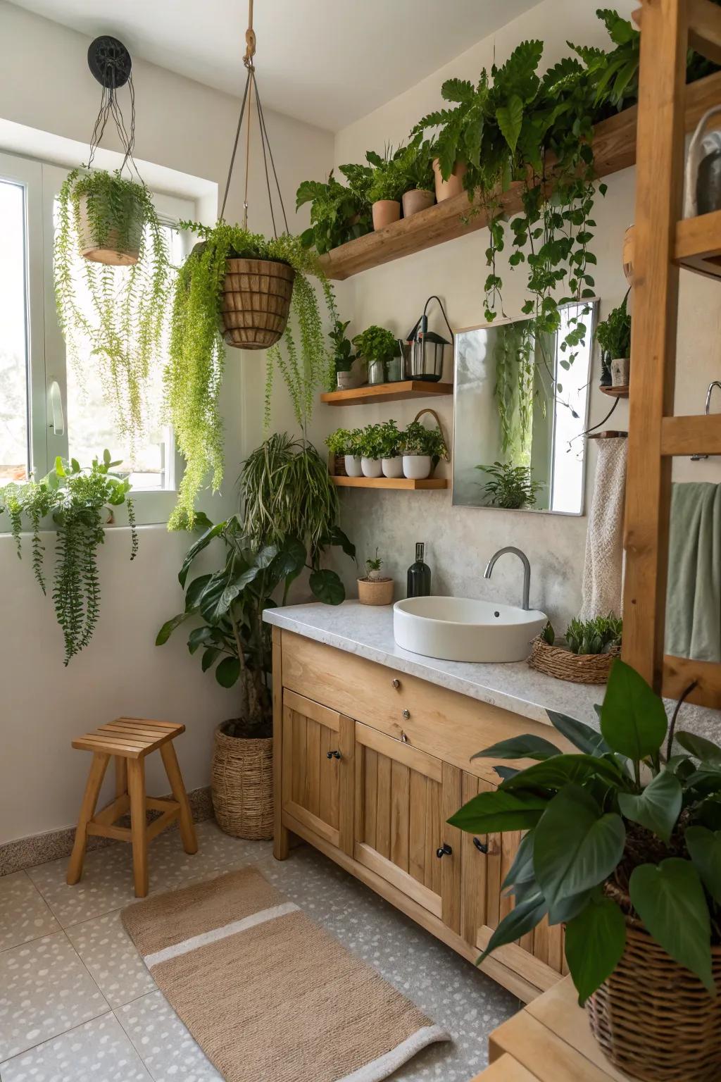 Turn your bathroom into a serene nature escape with vibrant greens.