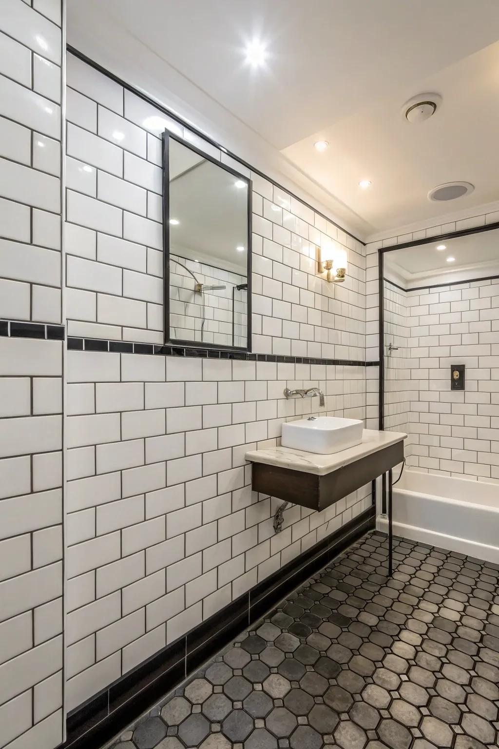 Classic straight brick tiles with a hint of contemporary contrast.