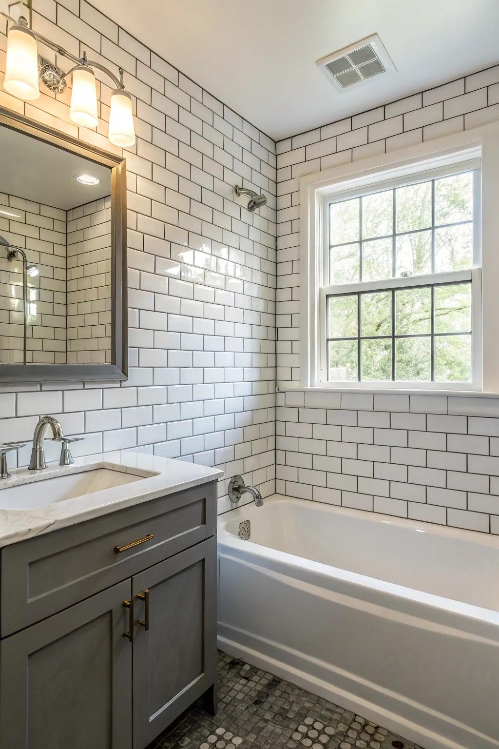 Classic ceramic panels bring enduring charm to any bathtub setting.