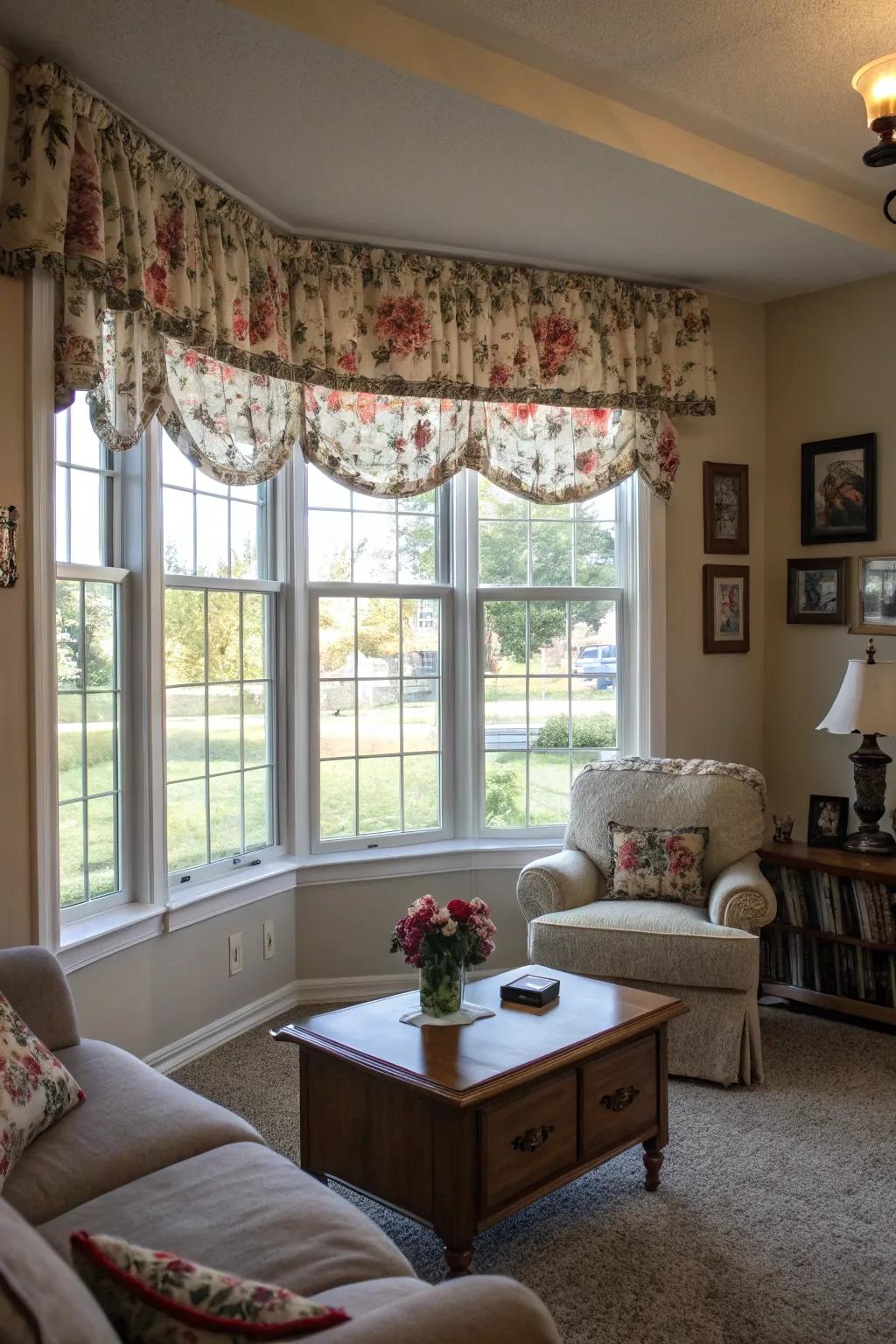 Bold patterns make any bay window a point of interest.